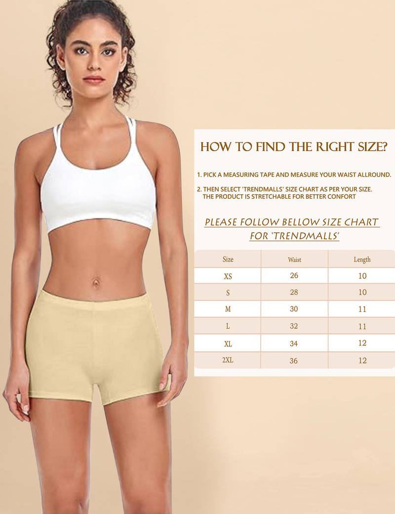 Cream Plain Solid Nylon Soft Shorts Shap Wear for Women