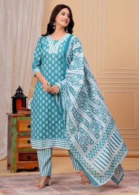 Red color printed straight kurti pant set for women 3