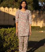 Light green floral block print lounge wear set night suit dress pyjama co ord set for summer night pj