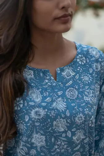Blue floral block print lounge wear set night suit dress pyjama co ord set for summer night pj