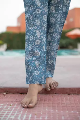 Blue floral block print lounge wear set night suit dress pyjama co ord set for summer night pj