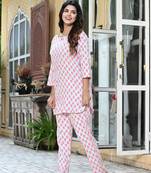 Light pink floral print lounge wear set night suit dress pyjama co ord set for summer night pj