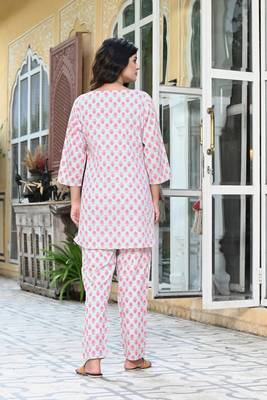 Light pink floral print lounge wear set night suit dress pyjama co ord set for summer night pj 3