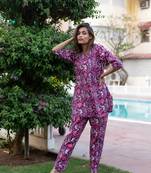 Purple floral print lounge wear set night suit dress pyjama co ord set