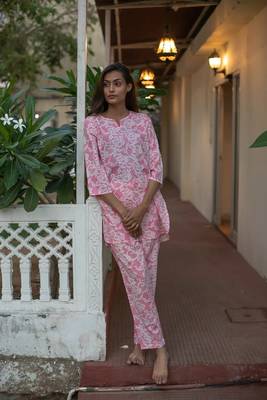 Pink embroidered cotton co-ord set 1