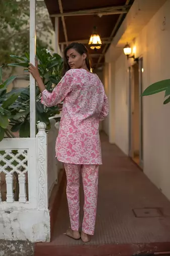 Pink embroidered cotton co-ord set