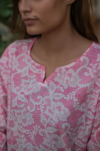 Pink embroidered cotton co-ord set