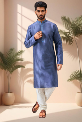 Blue art silk embroidery kurta pajama set 1