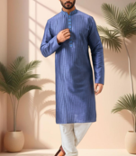 Blue art silk embroidery kurta pajama set