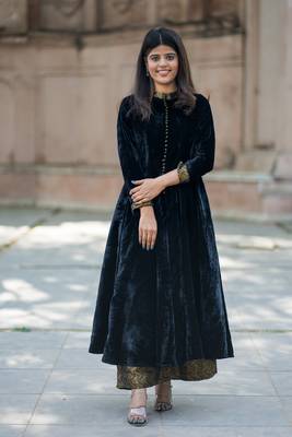 Velvet anarkali kurta with beautiful banarasi-brocades plazzo set 1
