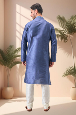 Blue art silk embroidery kurta pajama set 2