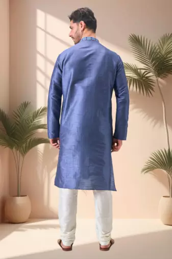 Blue art silk embroidery kurta pajama set