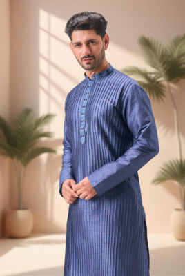 Blue art silk embroidery kurta pajama set 3