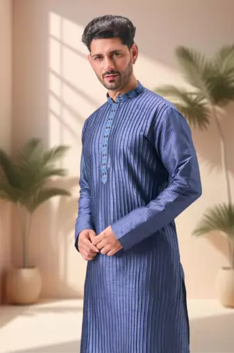 Blue art silk embroidery kurta pajama set