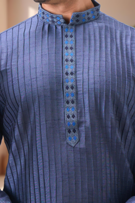 Blue art silk embroidery kurta pajama set 4