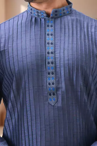 Blue art silk embroidery kurta pajama set