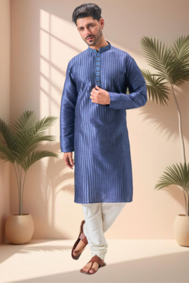 Blue art silk embroidery kurta pajama set 5