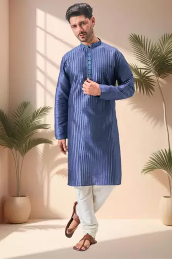 Blue art silk embroidery kurta pajama set