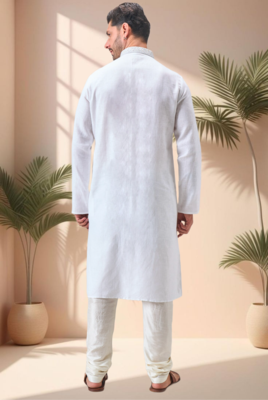 Off white linen embroidery kurta pajama set 5
