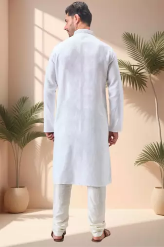 Off white linen embroidery kurta pajama set