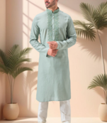 Green linen embroidery kurta pajama set