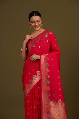 Dark pink banarasi silk blend saree with zari woven Work 2