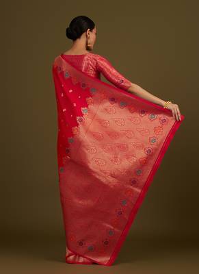 Dark pink banarasi silk blend saree with zari woven Work 3