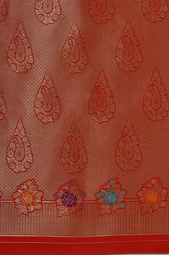 Dark pink banarasi silk blend saree with zari woven Work