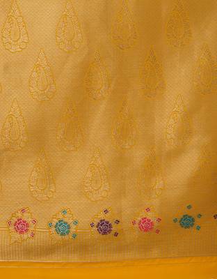 Yellow banarasi silk blend saree with zari woven work 5