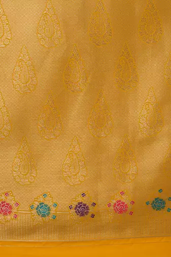 Yellow banarasi silk blend saree with zari woven work