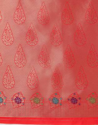 Dark peach banarasi silk blend saree with zari woven work 5