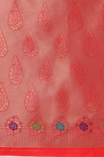 Dark peach banarasi silk blend saree with zari woven work