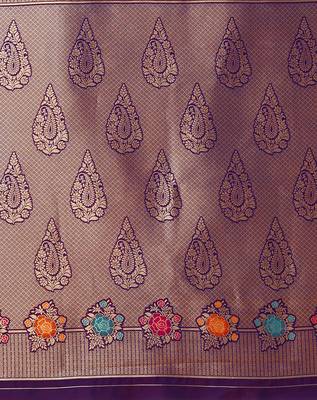 Dark violet banarasi silk blend saree with zari woven work 5