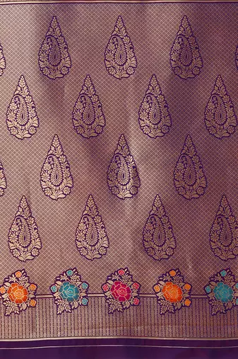 Dark violet banarasi silk blend saree with zari woven work