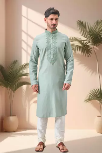 Green linen embroidery kurta pajama set