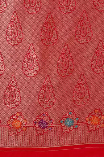 Red banarasi silk blend saree with zari woven work