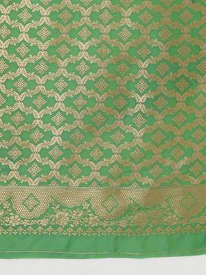 Yellow banarasi silk blend saree with zari woven work 5