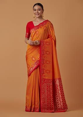 Amber banarasi silk blend saree with zari woven work 1