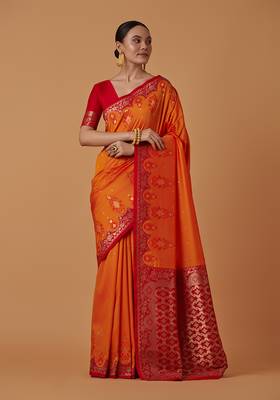 Amber banarasi silk blend saree with zari woven work 2
