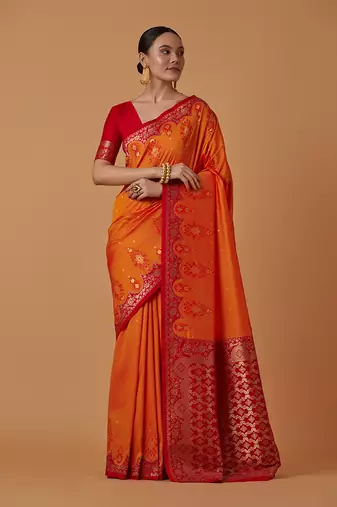 Amber banarasi silk blend saree with zari woven work