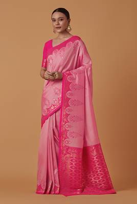 Light pink banarasi silk blend saree with zari woven work 1