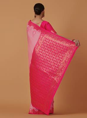 Light pink banarasi silk blend saree with zari woven work 2