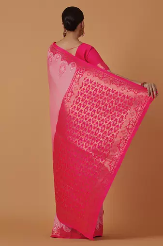 Light pink banarasi silk blend saree with zari woven work