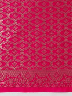 Light pink banarasi silk blend saree with zari woven work 5
