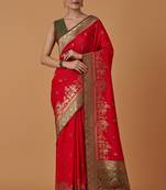 Red banarasi silk blend saree with dulha dulhan zari woven detailing