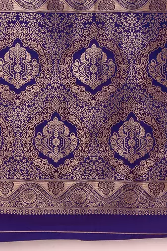 Lavender banarasi silk blend saree with dulha dulhan zari woven detailing