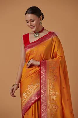 Amber banarasi silk blend saree with dulha dulhan zari woven detailing 3