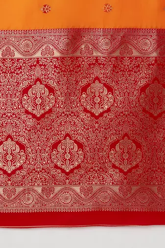 Amber banarasi silk blend saree with dulha dulhan zari woven detailing