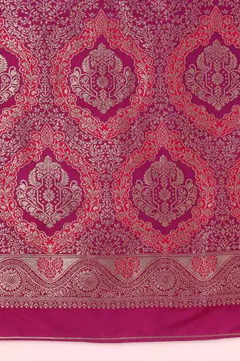 Olive banarasi silk blend saree with dulha dulhan zari woven detailing