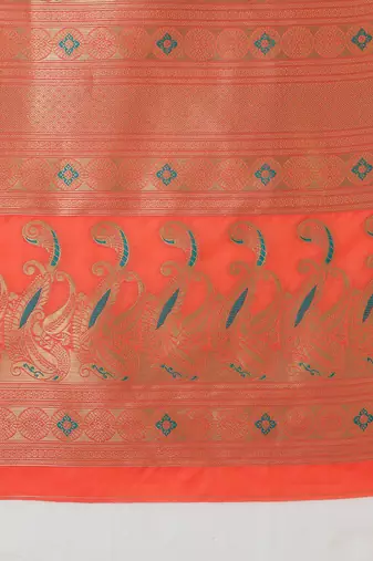 Yellow banarasi silk blend saree with paisley zari pallu